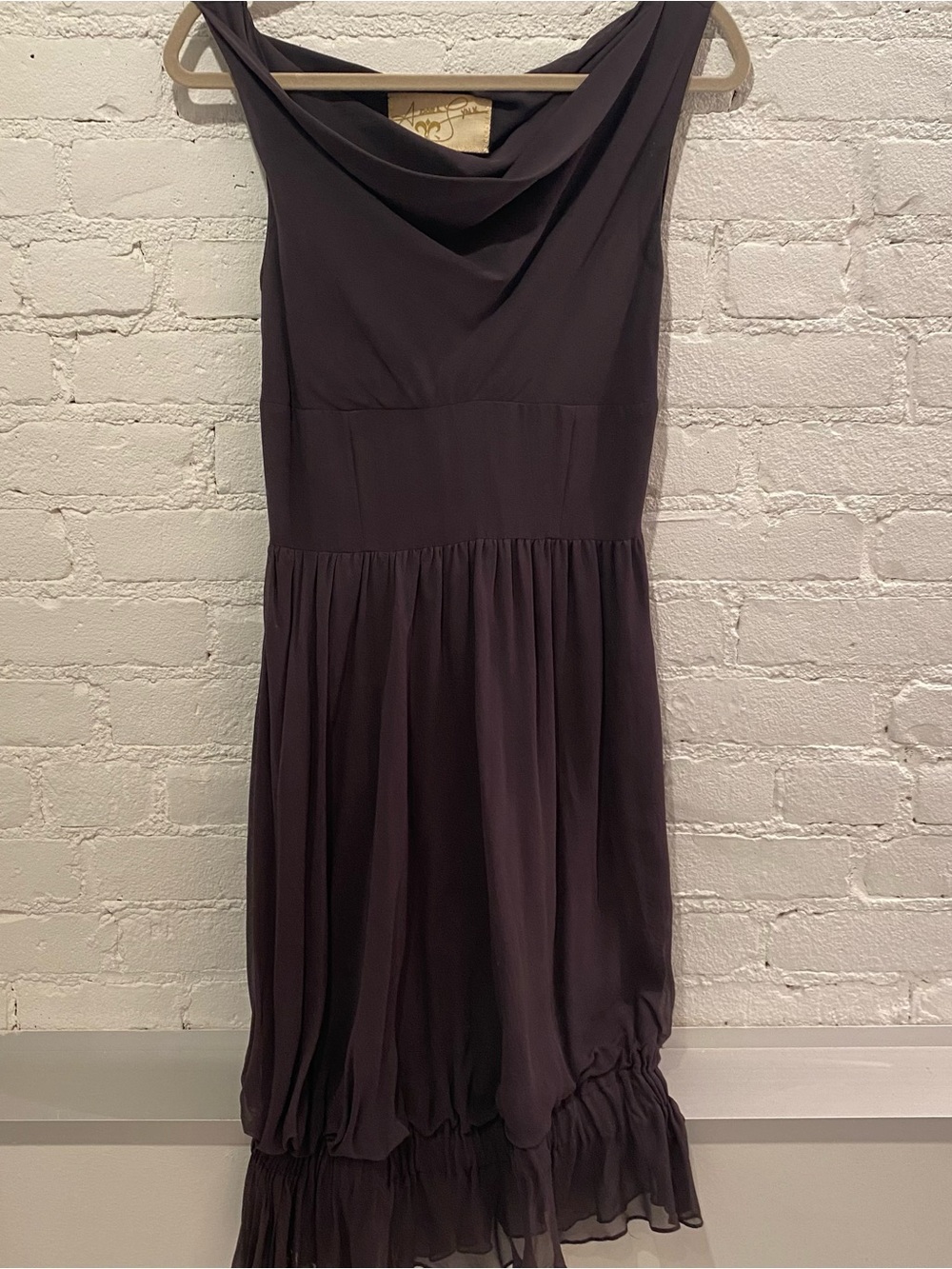 Vintage Y2K NYC Designer Adora Lynx 100% silk Chocolate Draped Cowl Neck Dress M